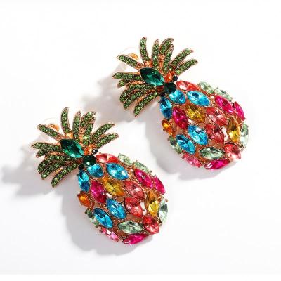 China BOHEMIA European and American inlaid fresh women large rhinestone colorful summer ear fruit earrings pineapple stud earrings for sale