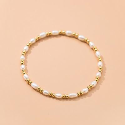 China Nickel Free 925 Lead Free Natural Baroque Freshwater Pearl Beads Charm Bracelets Round Silver Elastic Gold Handmade Charm Bracelets for sale