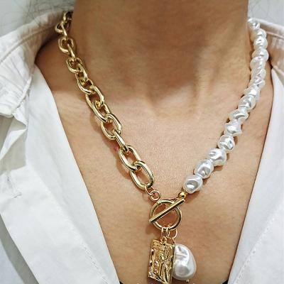 China Classic Irregular Baroque Necklace Pearl Lock Chain Angel Pendant Love Necklace Temperament Environmentally Friendly Women's Punk Jewelry for sale