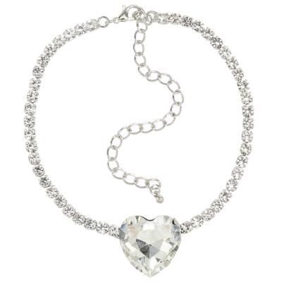 China Sparkling Rhinestone Rhinestone Crystal Tennis Chain Heart Necklace Diamond Choker Necklace Silver Plated Bling Love Heart Women Environmentally Friendly for sale