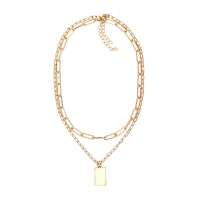 China Environmentally Friendly Designer Adjustable Multi Layers Link Chain Necklace Simple Square Pendant Necklace Exaggerated Clavicle Chain Necklace for sale