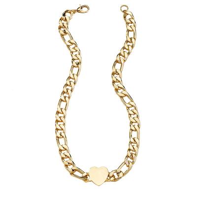 China European Hot Selling Cuban Link Charm Heart Shape Choker Necklace Environmental Friendly Statement Chain Necklace Women for sale