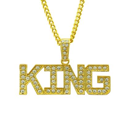 China Environmental Friendly Men's Jewelry Gold Plated Custom Rhinestone Crystal Alphabet King Diamond Necklace Letter King Pendant Necklace Full for sale