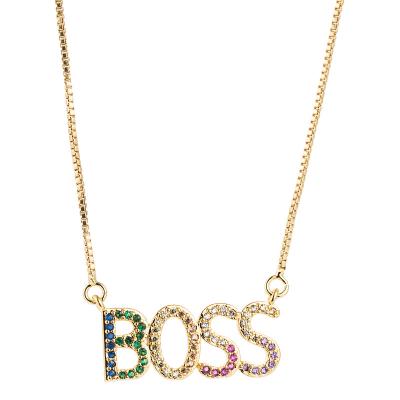 China 2021 Environmental Friendly New Design Gold Plated Rhinestone Crystal Letter Pendant Necklace Letter Boss Choker Necklace Copper Rainbow Full for sale