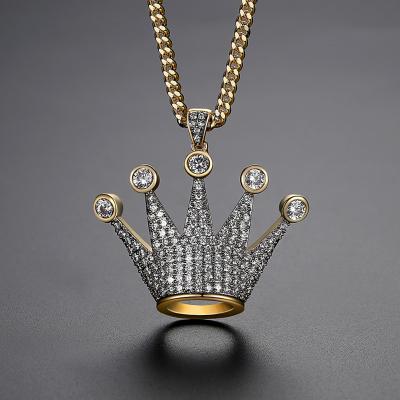 China Environmental Friendly Steel Crown Necklace Hiphop Crystal Crown Necklace Custom Stainless Bling for sale