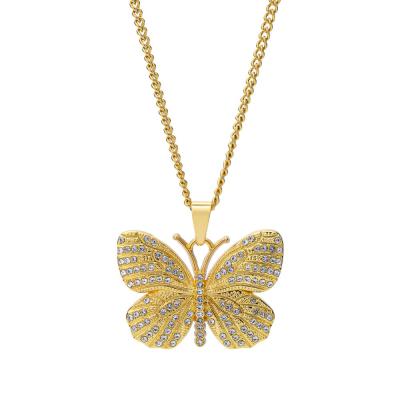 China Environmentally Friendly Hips Hops Strike Jewelry Gold Plated Inlay Rhinestone Crystal Butterfly Pendant Necklace for sale