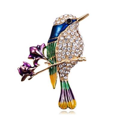 China Dress Decoration Women's Enamel Pin Crystal Rhinestone Sparrow Sweet Bird Brooch Pin For Apparel Accessories for sale