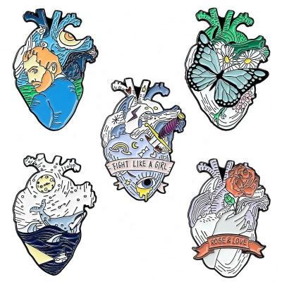 China Newest popular van art ocean flower heart enamel brooch backpack lapel pin badges brooch for women for sale