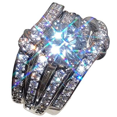 China CLASSIC Big Stone 925 Silver Vintage Cover Crystal Engagement Ring Men's Women's Bridal Wedding Ring Set for sale