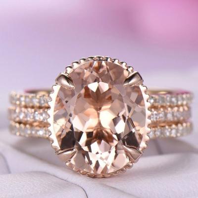 China TRENDY Fashion Big Champagne Cubic Zirconia Women Party Wedding Wholesale Plating Rose Gold Ring Set for sale