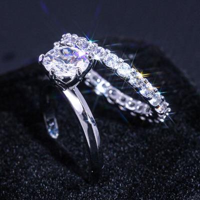 China 2pcs/lot FASHIONABLE Engagement Zircon Ring Ladies Lover Party Wedding Jewelry Silver Rings Set For Women for sale