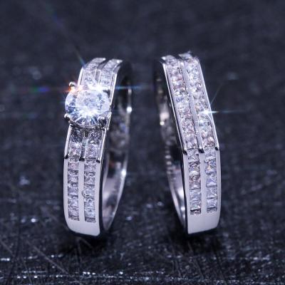 China Fashion TRENDY Jewelry CZ Zircon Sparkle Silver Ring For Women Men Wedding Engagement Rings For Couples for sale