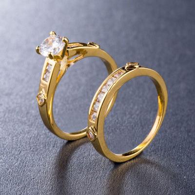 China Brass Zircon Ring Set Wedding Ring Couple of Men's CLASSIC Zircon Women Engagement Rings 2pcs for sale