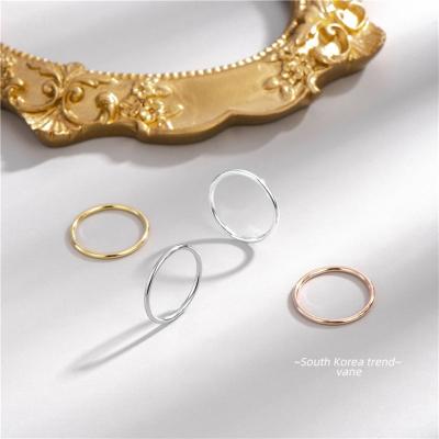 China Nickel free lead free s925 sterling silver soft thin ring 1mm 1.2mm stackable minimalist gold rose gold plated small round circle knuckle ring for sale