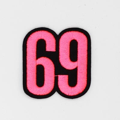 China Custom High Density High Density Polyester Embroidered Labels Polyester Number 69 For Shoes Garment Hats Caps for sale