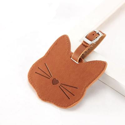 China Eco-firendly Logo Cute Cat Cartoon Animal Custom Luggage Tag PU Leather Luggage Tags for sale