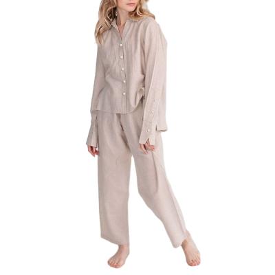 China High Quality QUICK DRY Style Long Sleeve Vintage Lounge Wear Oversized Sleepwear Pajamas Set Linen Sleepwear for sale