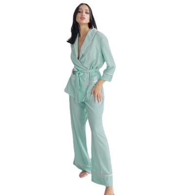 China Wholesale Luxury Custom Silk Satin QUICK DRY Two Piece Sleep Wear Pajamas Women Pajamas Long Robe Set for sale