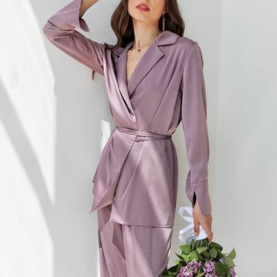 China QUICK DRY Luxury High Quality Silk Long Sleeve Pajamas Custom Ladies Lounge Wear Collar Suit Girl Sleepwear for sale