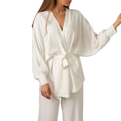 China 2022 QUICK DRY luxury long sleeve lounge set pajamas silk women's plus size nightgown pajamas sleepwear for sale