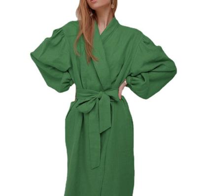 China Custom QUICK DRY Custom Logo Color Hotel Spa Bathrobe Pure Cotton Bathrobe Lantern Sleeve Long Bathrobe for sale