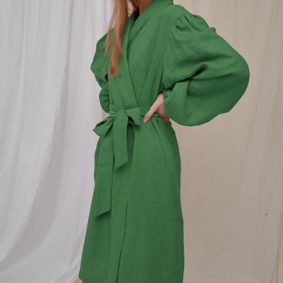 China New Design Solid Color High Quality Cotton QUICK DRY V-Neck Long Robe Women Spa Long Robe Canvas Bathrobe for sale