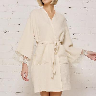 China OEM Loungewear High Quality QUICK DRY Cotton Nightgown Lace Casual Long Robe With Belt for sale