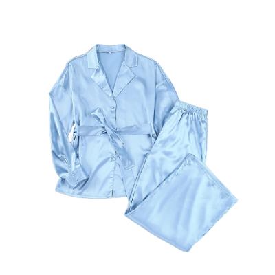 China Wholesale QUICK DRY Polyester Satin Ladies Women Pajamas Sets Long Sleeve 2 Pieces Luxurious Nightgowns Sleepwear for sale