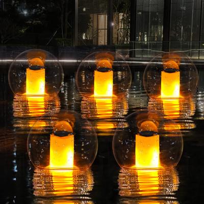 China Customized IP68 Swimming Pools Waterproof Flickering Glow Balls Floating Solar Flame Lights Solar Pool Lights For Swimming Pool for sale