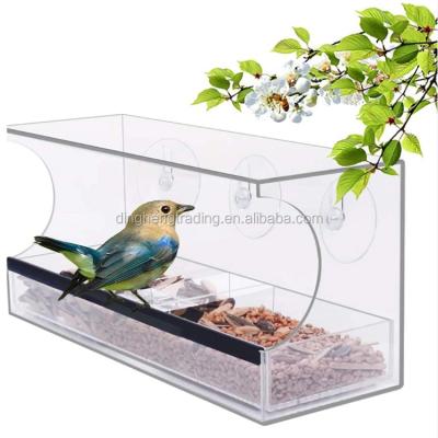 China Viable Acrylic Window Clear Squirrel Proof Wild Bird Seed Feeder For Birds With Suction Cups for sale