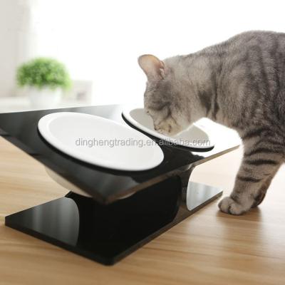 China Viable Dog Cat 2 Bowl Display Stand Custom Black Clear Acrylic Feeder for sale