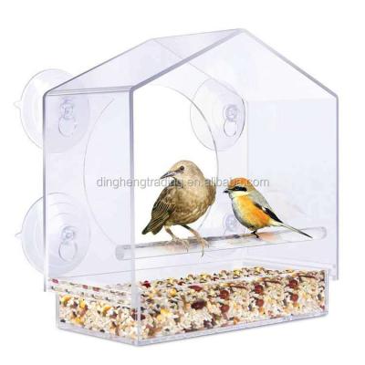 China Viable Custom Acrylic Window Bird Feeder Shaped Wild Bird House With Seed Tray for sale