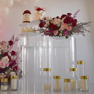 China Modern Custom Acrylic Cylinder Vases Round Pedestal Displays For Wedding 69/128 for sale