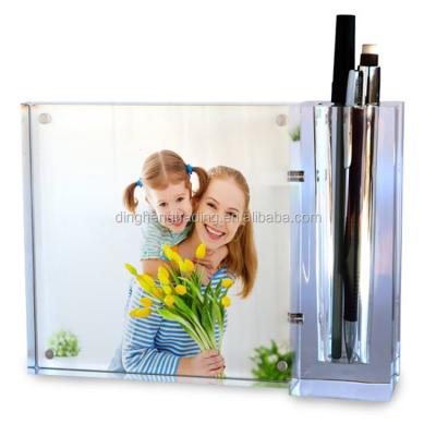 China Modern Custom Magnetic Clear Plastic Acrylic Sign Holder Picture Photo Desk Pen And Frame for sale