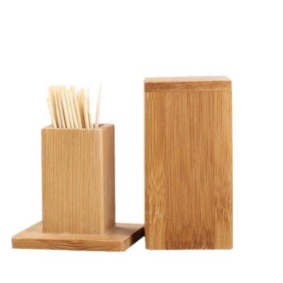 China Viable wholesale bamboo toothpick box holder with cover can be engraved logo for restaurant hotel home for sale