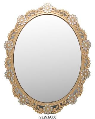 China TRANSITIONAL HIGH QUALITY DECORATIVE VANITY MIRROR PEARL GOLD OVAL METAL FREESTANDING for sale