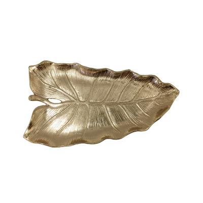 China TRINK PLATE GOLD Zinc Alloy METAL LEAF SHAPED RING DECORATIVE PLATE for sale