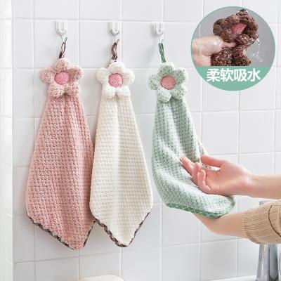 China Viable Flower Coral Velvet Soft Cartoon Hand Towel Baby Hanging Towel Lovely For Kitchen Bathroom for sale