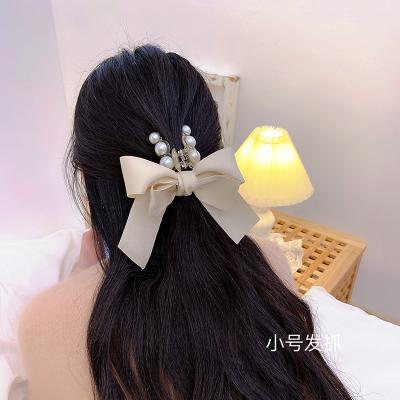 China Korean simple pearl bow pearl bow claw cut French Ribbon Grace Acrylic Summer Hair Clip big fashion for sale