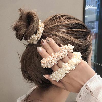 China Crystal Rings Elegant Crystal Hair Scrunchies Women Shapes Faux Pearl Hair Rope Gums Ponytail Holders Elastic Bands Hair Accessories for sale