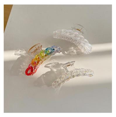 China 2021 New Summer Rainbow Large Plastic Shark Clip Hair Accessories Chain Single Handle Hairpin For Women for sale