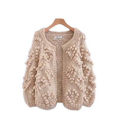 China Lady Heart Pom Sweater Threaded Heart Long Sleeve Breathable Casual Cardigan Sweater for sale