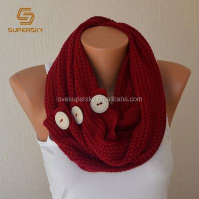 China Long V440 Knit Women's Warm Wrap Scarf Circle Loop Infinity Scarf With Button for sale