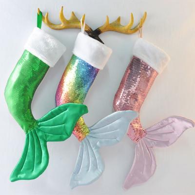 China Mermaid Tail Stocking Stuffer Gift Bag Christmas Ornament Sequin Sparkly Mermaid Tail Stocking E1789 for sale