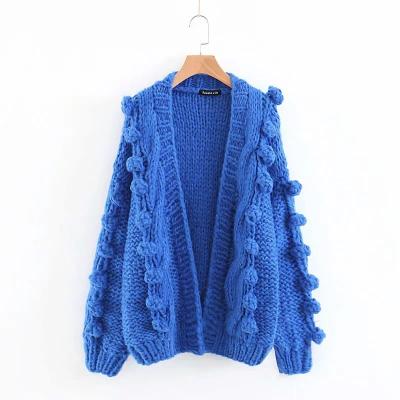 China Anti Shrinkage Women Shape Hand Knit Bubbles Sheath Big Chunky Sweater With Wool Ball Oversized Cardigan Coat for sale