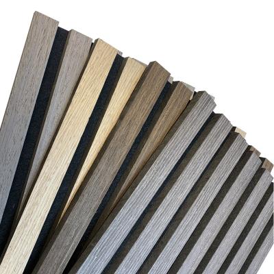 China China Haoran Factory Supply Eco-friendly Polyester Wood Slats MDF Highly Effective Sound Absorption Acoustic Wall Panels For Indoor Soundproofing for sale