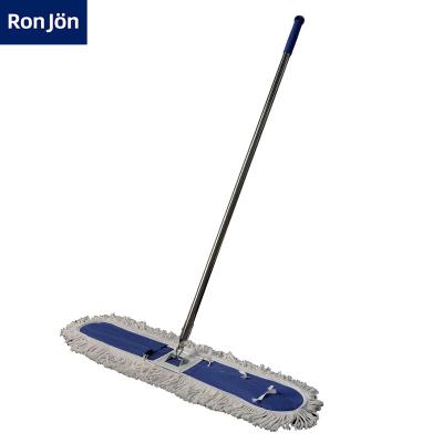 China Household Sustainable Industrial Cheap Indoor Floor Magic Recycled Cotton Dust Broom Cleaning Flat Broom With Steel Handle for sale