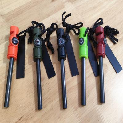 China Survival Outdoors -3C Emergency Fire Starter Kit 3-in-1 Magnesium Flint Fire Starter with Compass and Striker Ferro Rod Firestart Whistle for sale