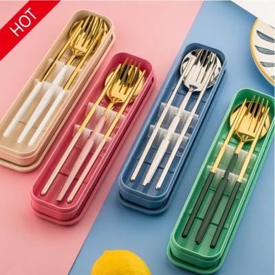 China Portable Picnic Portugal Stainless Steel White Gold Cutlery Flatware Set Sustainable With Colorful Handle In Boxes for sale