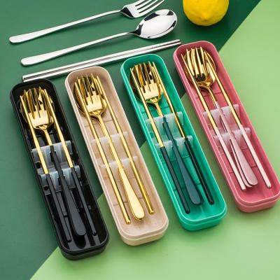 China Travel Sustainable Korean Modern Gold Stainless Steel Cutlery Flatware Bulk Black Set With Packaging for sale